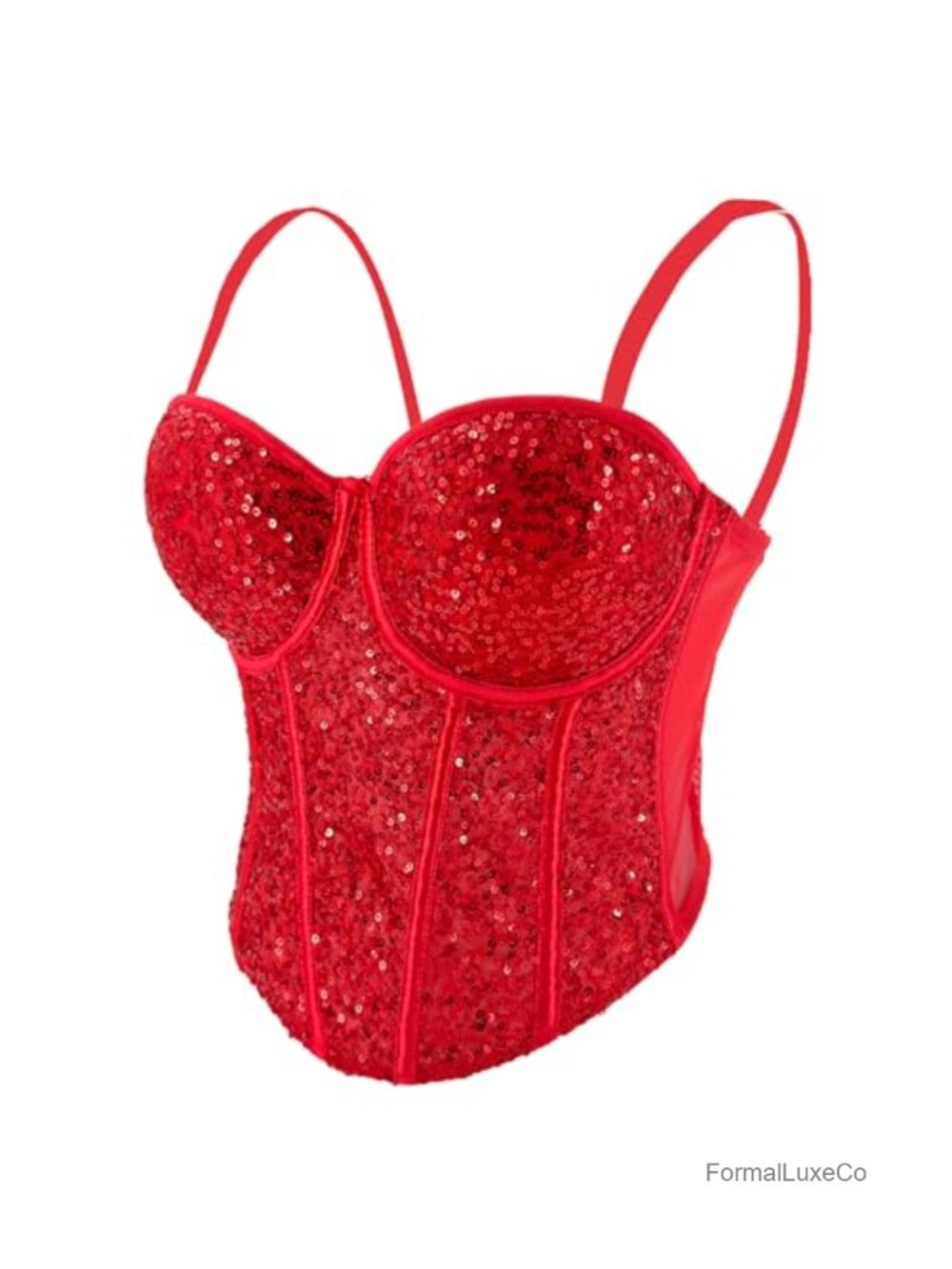 Sequin Sheer Mesh Bustier Corset Top With Padded Cups
